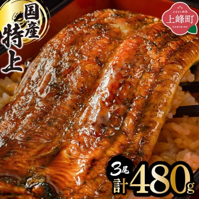 国産うなぎ蒲焼160g×3尾(計480g)(上峰町)