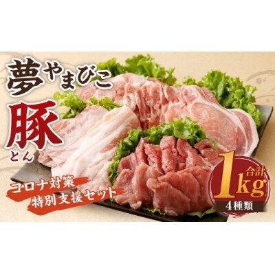 幸田町産「夢やまびこ豚」コロナ対策特別支援セット 4種類 (ロース・バラ・ヒレ・小間切れ) 
