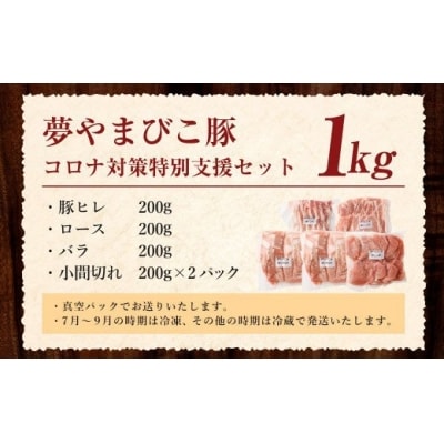 幸田町産「夢やまびこ豚」コロナ対策特別支援セット4種類 (ロース・バラ・ヒレ・小間切れ) 