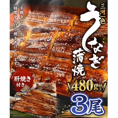 三河一色うなぎ かば焼 大3尾(肝焼き付き)