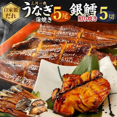 三河一色産 うなぎ蒲焼き中5尾+銀たら照り焼き5切れ(1切れ60g以上)| 鰻 かば焼き 銀鱈 タラ