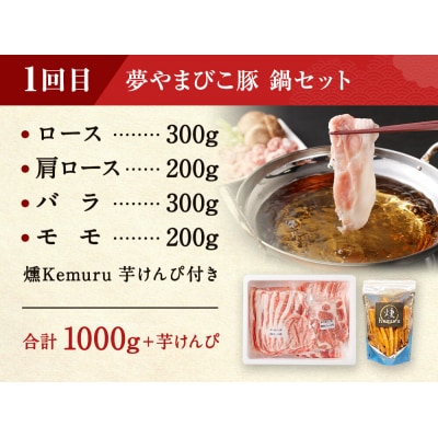 【 定期便 合計4回 ( 3ヶ月に1回) 】夢やまびこ豚 鍋セット (ロース・肩ロース・バラ・モモ)