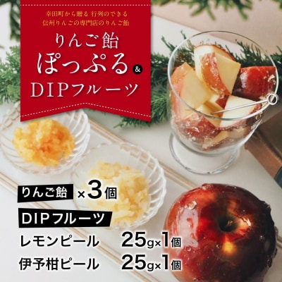 信州りんごの専門店のりんご飴『ぽっぷる』 ( 3個 ) &DIPフルーツ ( 2種類×各1個 ) 