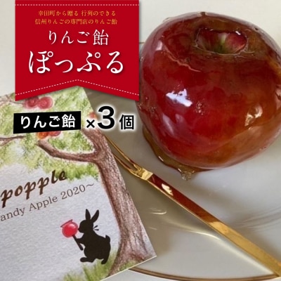 幸田町から贈る 行列のできる信州りんごの専門店のりんご飴『ぽっぷる』( 3個 ) りんご飴