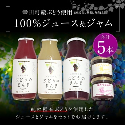 幸田町産ぶどう使用(無添加、無糖、無加水)100%ジュース3本　ジャム(90g)2本　詰め合わせ