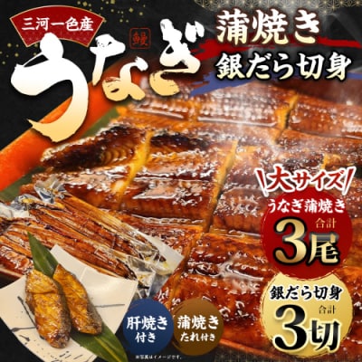 三河一色産 うなぎ蒲焼き大3尾+銀たら照り焼き3切れ(1切れ60g以上)| 蒲焼きたれ 肝焼き お魚