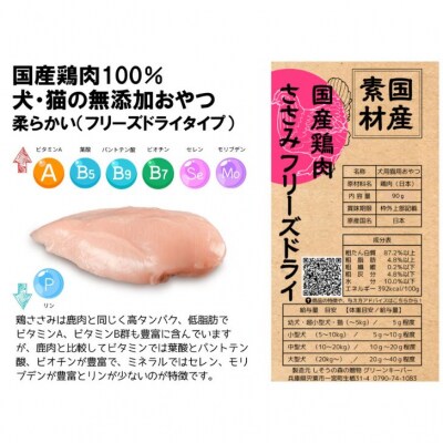 国産鶏肉100%　犬・猫の無添加おやつ　柔らかい(フリーズドライタイプ)　O24