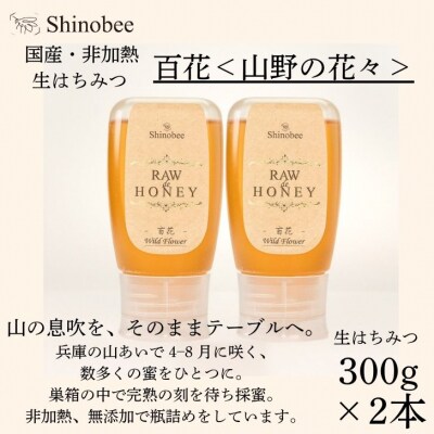 国産・非加熱 生はちみつ　2本セット 600g(300g×2本)　百花〈山野の花々〉AS19