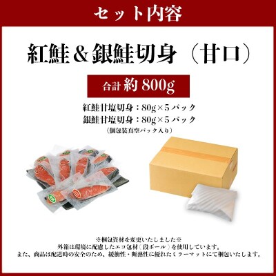 紅鮭&銀鮭(甘塩切身)10切入(個包装真空パック)(a10-1009)