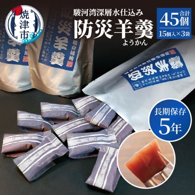 【長期保存5年】駿河湾深層水仕込み 防災羊羹 15個入×3袋(合計45個)(a11-174)