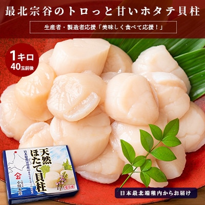 最北宗谷 トロっと甘い ホタテ貝柱 1キロ(40玉前後) 美味しく食べて応援! 刺身 海鮮