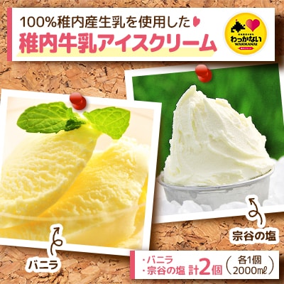 【業務用】稚内牛乳アイスクリーム2000mlバニラ×宗谷の塩2個セット