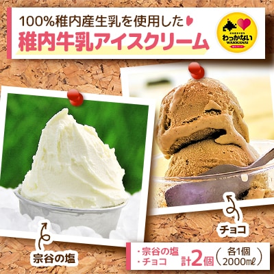 【業務用】稚内牛乳アイスクリーム2000ml宗谷の塩×チョコ2個セット