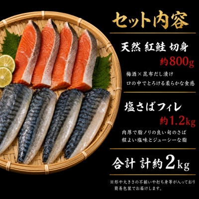 【ご家庭用訳あり】人気の塩さばフィレ&紅鮭切身セット計2kg【uot797sato】