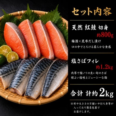 【毎月定期便】【ご家庭用】 人気の塩さばフィレ&紅鮭切身セット計2kg【tkb356sato】全3回