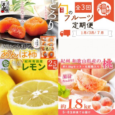 【発送月固定定期便】紀州和歌山産旬のフルーツセット(あんぽ柿・レモン・桃)【tkb391】全3回