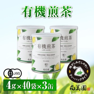 宇治・有機煎茶ティーバッグ　4g×40個×3缶