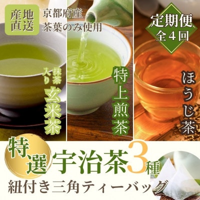 【3ヵ月毎定期便】宇治茶ティーバッグ3種セット(煎茶・ほうじ茶・抹茶入り玄米茶)全4回