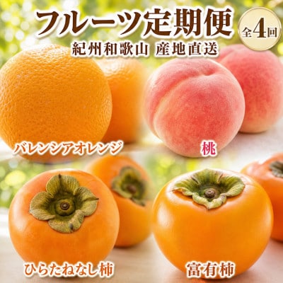 【発送月固定定期便】紀州和歌山産旬のフルーツセット(バレンシア・桃・ひらたねなし柿・富有柿)全4回