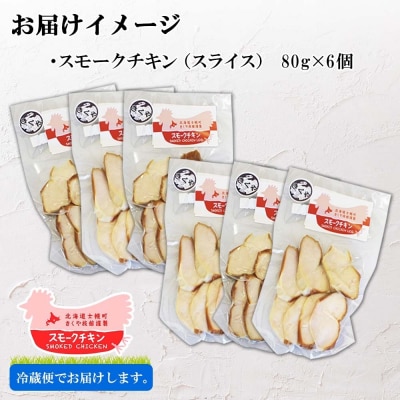 北海道 スモークチキン スライス 80g×6パック 手作り 薫製 きくや旅館 十勝 士幌町【K15】