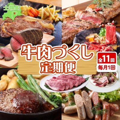 定期便 北海道 牛肉づくし 全11回 ステーキ ハンバーグ 頒布会【X36】