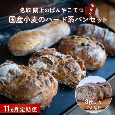 【11ヵ月定期便】名取 閖上のぱんやこてつ手作り 国産小麦のハード系パンセット 8枚カットしてお届け