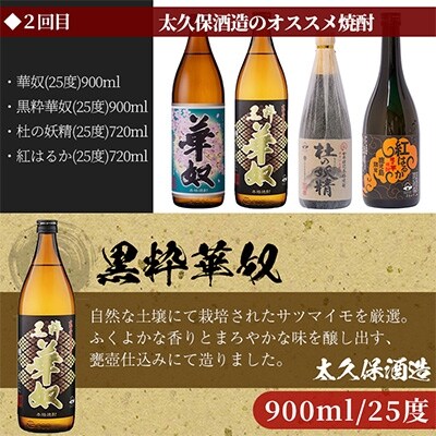 2022年2月発送開始『定期便』志布志蔵元3蔵の焼酎を毎月4本お届け!焼酎お手軽定期便　全3回