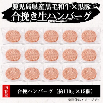 【鹿児島黒毛和牛&黒豚】精肉店の合挽き生ハンバーグ15個 a0-227