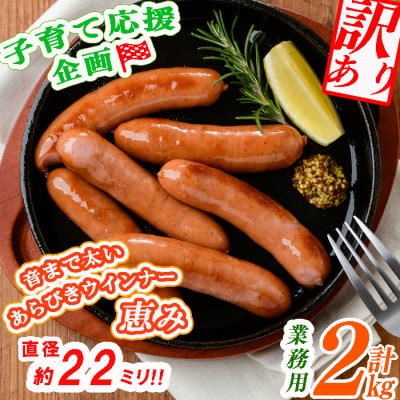 【訳あり・業務用】パリッとジューシー!恵みウインナー 計2kg(1kg×2袋)　a0-151