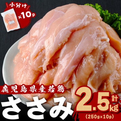 鹿児島県産若鶏ささみ　2.5kg(250g×10P)