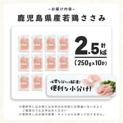 鹿児島県産若鶏ささみ　2.5kg(250g×10P)