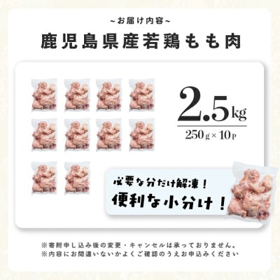 鹿児島県産若鶏もも肉切身 計2.5kg(250g×10P)