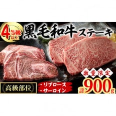 黒毛和牛ステーキ肉高級部位2種(リブロース・サーロイン)食べ比べ(合計900g)(志布志市)