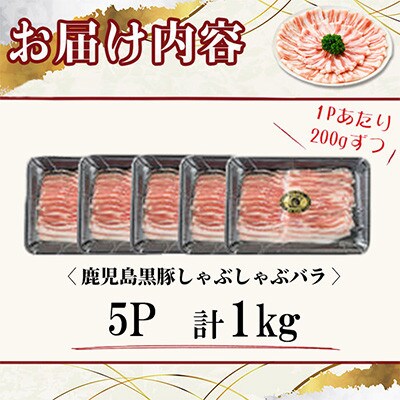 【無添加】「福別府農場」鹿児島黒豚 しゃぶしゃぶバラ 計1kg【鹿児島ますや】志布志市 b5-190