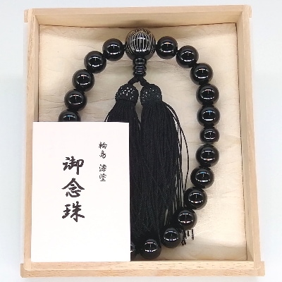 輪島うるし塗念珠(男性用)黒塗 蓮花蒔絵