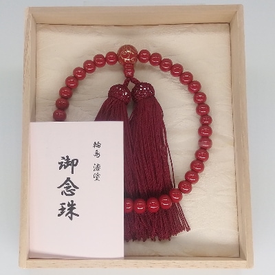 輪島うるし塗念珠(女性用)赤塗 唐草蒔絵
