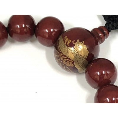 輪島うるし塗　念珠(男性用18玉)　溜　鳳凰蒔絵