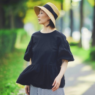 春日部市伝統工芸品 田中帽子店　女性用麦わら帽子　アニカ　頭囲57cm(UK-H111-NA)