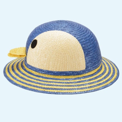 春日部市伝統工芸品田中帽子店 子ども麦わら ペンギン ブルー頭囲52cm(UK-H010-PB52)