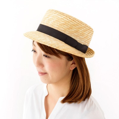 春日部市伝統工芸品 田中帽子店　麦わら帽子　コレット　頭囲57.5cmUK-H064-NA