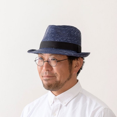 春日部市伝統工芸品 田中帽子店　麦わら中折れ　ノア　ブルー　頭囲59cm(UK-H005-L-BL)