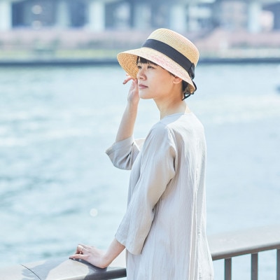 春日部市伝統工芸品 田中帽子店　女性用麦わら帽子　アンヌ　頭囲59cm(UK-H008-NA-L)