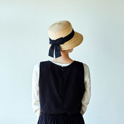 春日部市伝統工芸品 田中帽子店　女性用麦わら帽子　アンヌ　頭囲59cm(UK-H008-NA-L)
