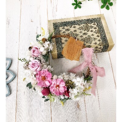 プリザーブドフラワーリース エスポワール ピンク 春日部市就労継続支援a型 シュガーパイン お礼品詳細 ふるさと納税なら さとふる