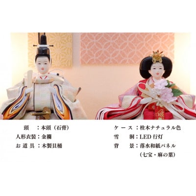 清宝作雛人形ケース飾り　柳親王　柄入りアクリルケース　栓木ナチュラル色(AB232A-46)