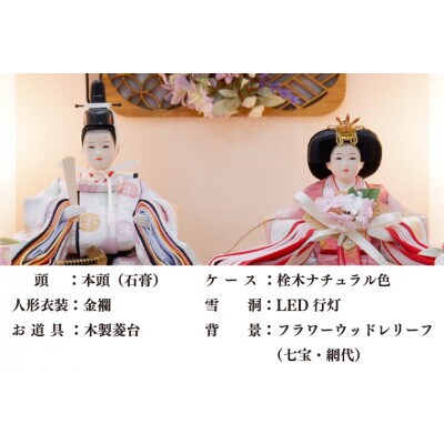 清宝作雛人形ケース飾り　柳親王　柄入りアクリルケース　栓木ナチュラル色(AB222A-51)