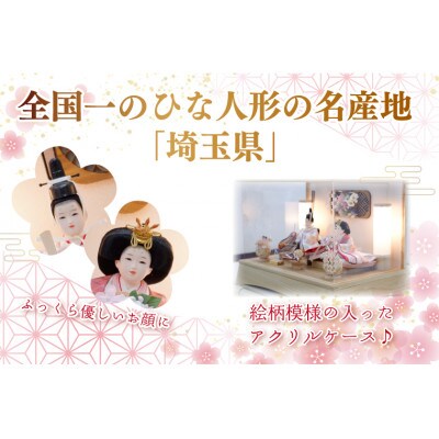 清宝作雛人形ケース飾り　柳親王　柄入りアクリルケース　栓木ナチュラル色(AB222A-51)