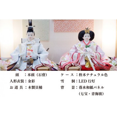 清宝作雛人形ケース飾り　芥子親王　柄入りアクリルケース　栓木ナチュラル色(AB212A-48)