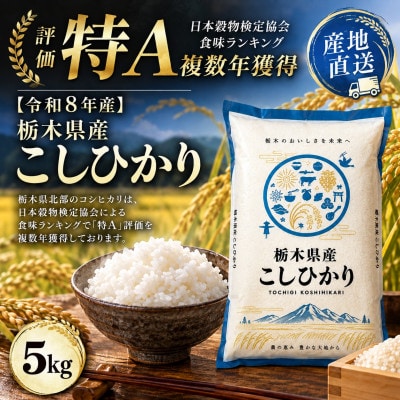 【令和8年産】栃木の豊かな自然で育んだふっくらあま～いこしひかり 約5kg(精米)　