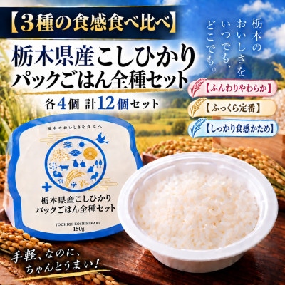 【3種の食感食べ比べ】栃木県産こしひかりパックごはん全種セット 各4個　計12個セット